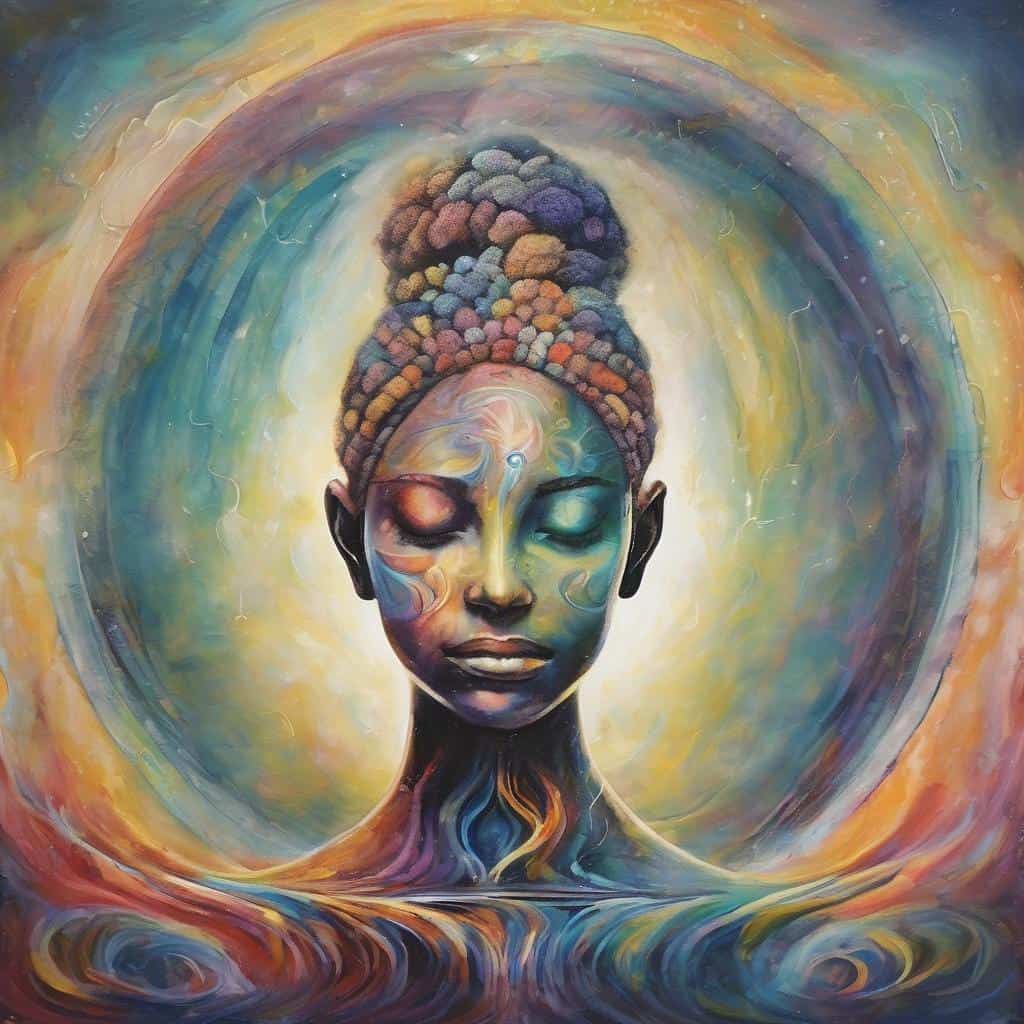 Ανθρώπινο πορτρέτο με πολύχρωμα αφηρημένα στοιχεία και δυναμική σύνθεση.